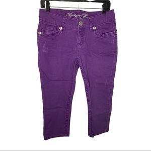 Seven7 Women's Purple Denim Distressed Cropped Stretch Capris Jeans 10 Petite